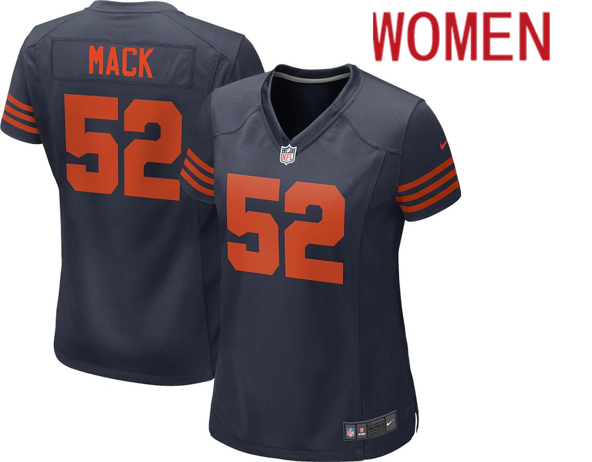 Women Chicago Bears 52 Khalil Mack Nike Navy Throwback Game NFL Jersey